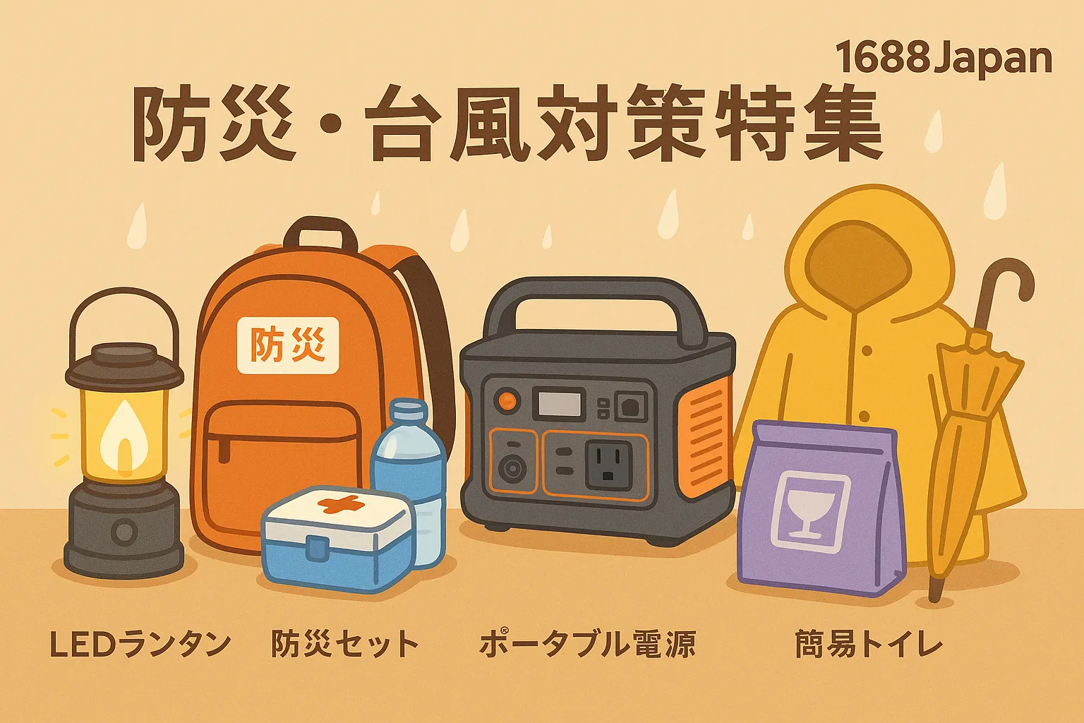 台風防災備品（1688Japan背景・倉庫保管イメージ）
