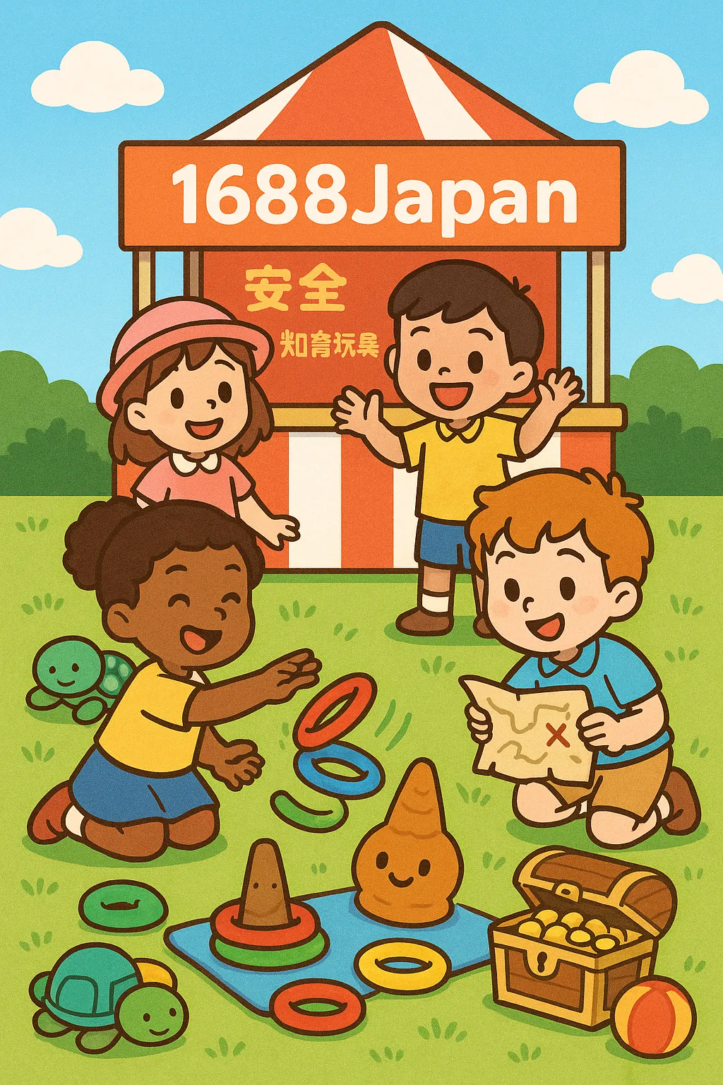 輪投げ遊びをする園児キャラクター