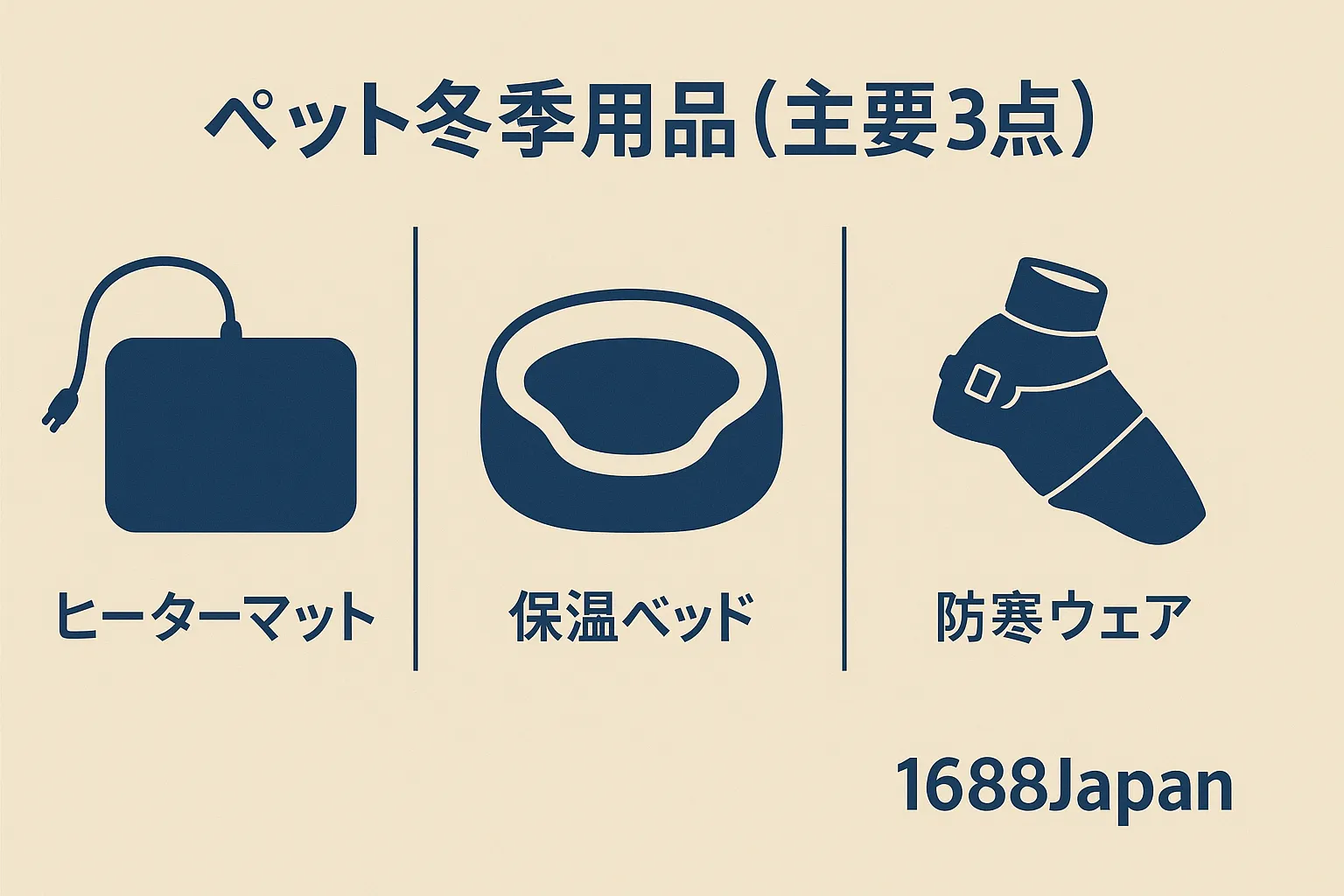 章図：ヒーターマット・保温ベッド・防寒ウェア（ビジネス調・1688Japanロゴ要素）