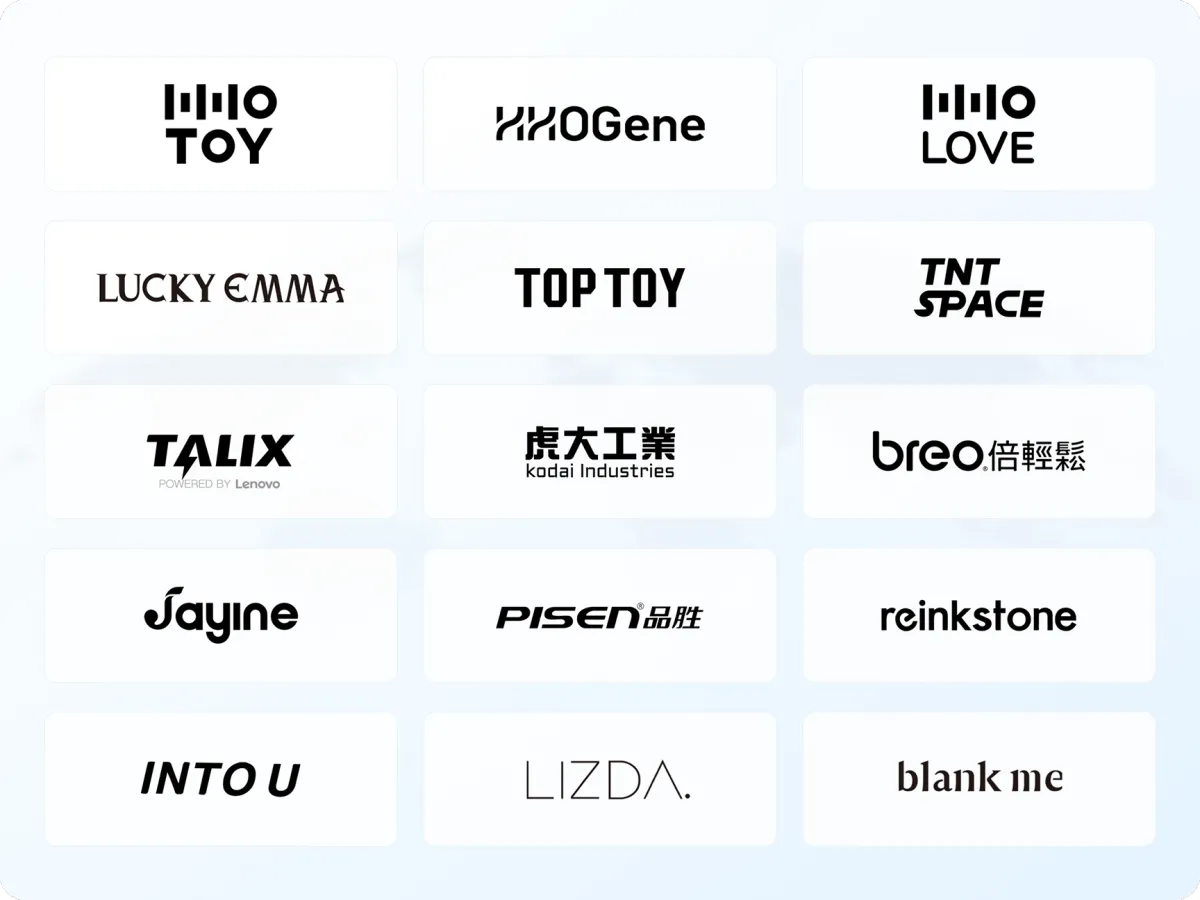 HHO TOY,HHOGene,HHO LOVE,LUCKY EMMA,TOP TOY,TNT SPACE,TALIX,虎大工業 Kodai Industries,breo,Jayine,PISEN 品胜,reinkstone,INTOU,LIZDA,blank me