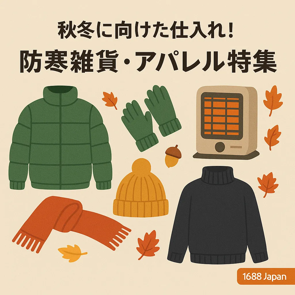 冬の生活雑貨・加湿器や暖房器具のイメージ（1688Japanロゴ入り）