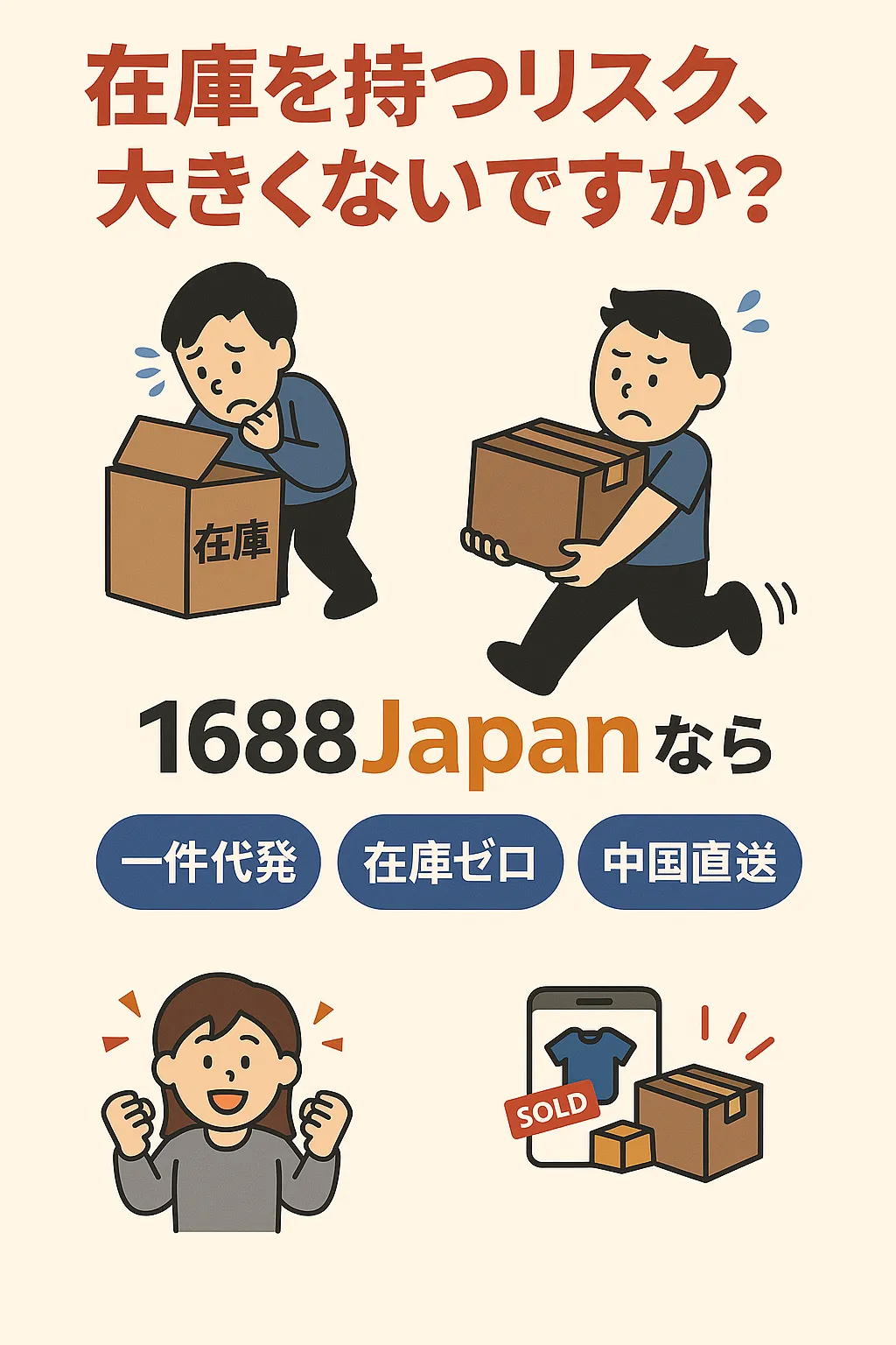 1688Japan仕組み図｜スマホで売る→自動出荷（画像2）