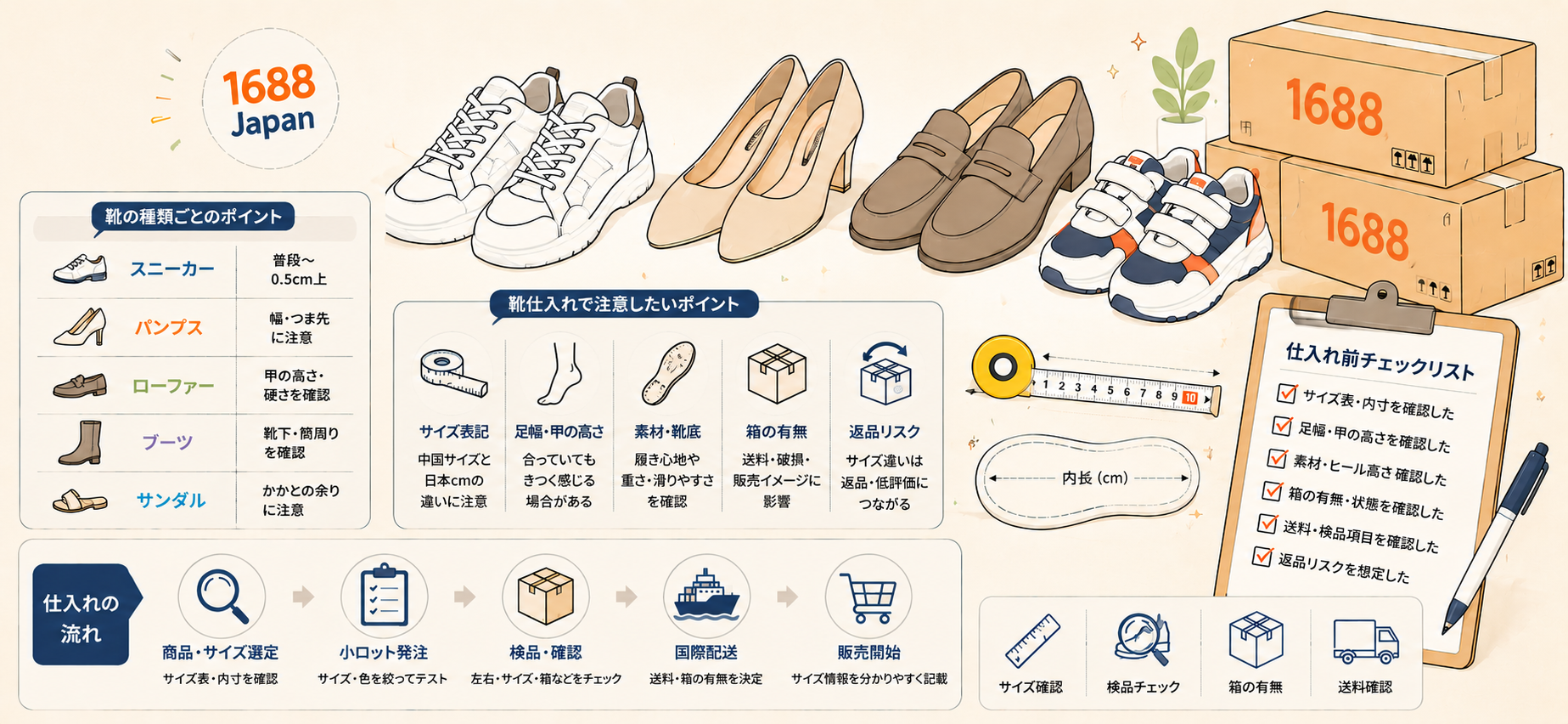 中国仕入れで靴を扱う前に確認すべきこと｜サイズ表・費用・代行の注意点