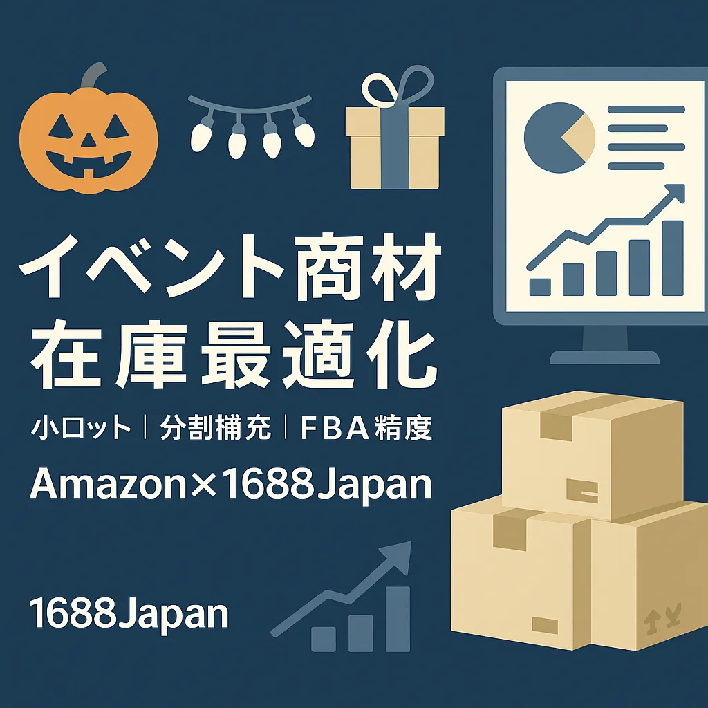 KV：イベント商材の在庫最適化（ビジネス調・1688Japanロゴ要素）