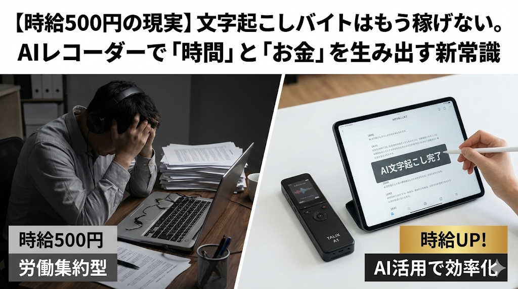 【時給500円の現実】文字起こしバイトはもう稼げない。AIレコーダーで「時間」と「お金」を生み出す新常識
